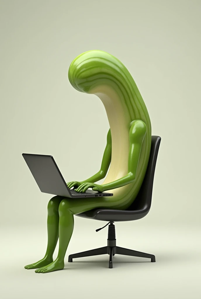 A ladies finger sitting on a chair and working in a laptop