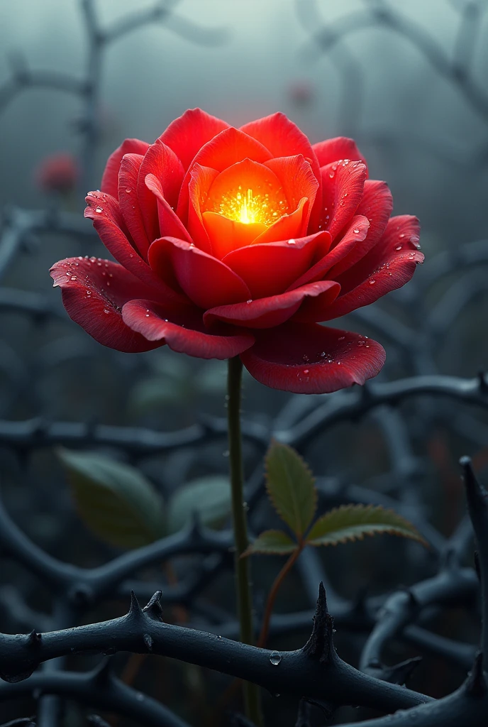 One very bright rose among the grey thorns