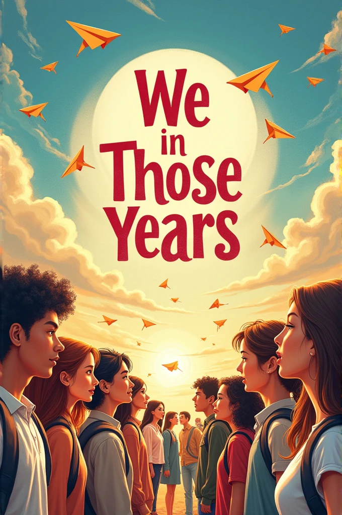 Drawing of our junior to graduating students,The title is &quot;We in Those Years&quot; and the subtitle is &quot;Graduation Yearbook&quot; in a more gorgeous style.,Add paper airplanes and sunshine