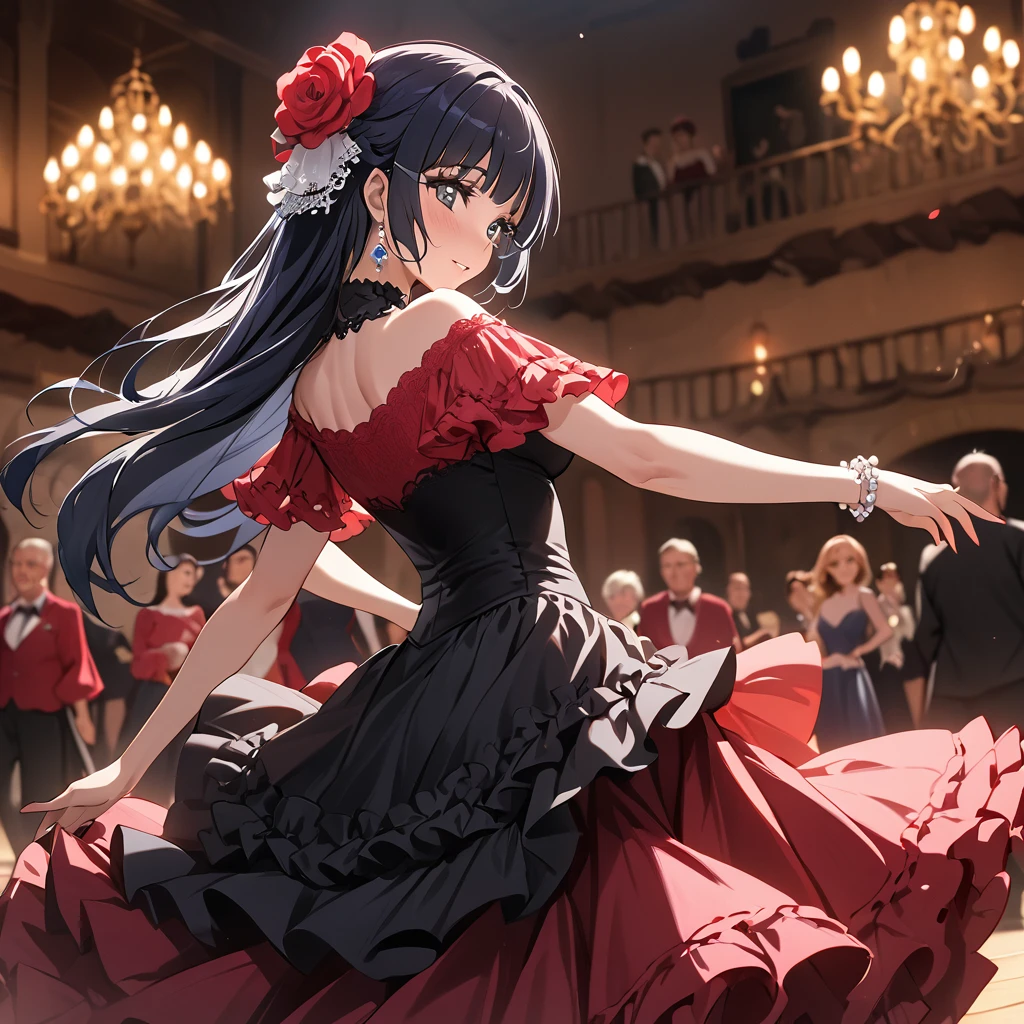 ((Highest quality)), ((masterpiece)), (detailed), (Perfect Face)、The woman is Reika Aoki with semi-long hair、Woman dancing flamenco passionately in flamenco dress in Spain