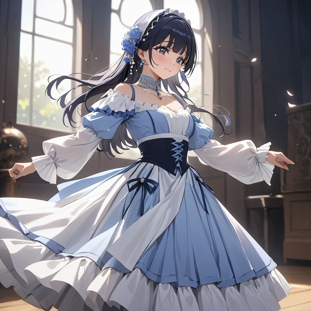 ((Highest quality)), ((masterpiece)), (detailed), (Perfect Face)、The woman is Reika Aoki with semi-long hair、The woman is wearing a Georgian dance costume and dancing Georgian dance with lightness and charm.