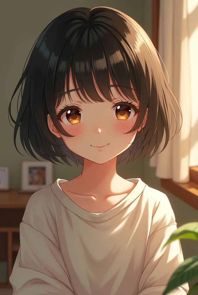 Highest quality, whole body, Soft Light, Ultra-high resolution, (Realistic:1.4), RAW Photos, 1 Japanese girl, alone, cute, (A shy smile:0.5), (Brown eyes, Light in your eyes), Beautiful face in every detail, (Small box),(High resolution detail of human skin texture), (short hair), casual, Best, Shorts