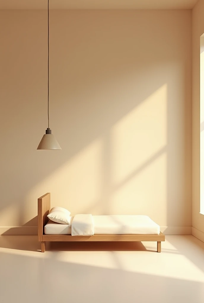 1 empty room 64m2, Start painting the room beige , bed height 6cm, 1m6 wide, 2m long