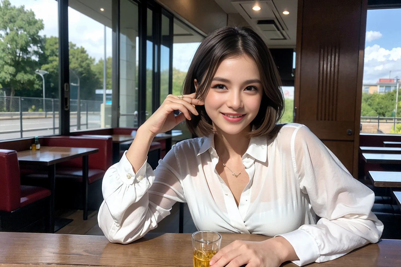 ((Highest quality、8k、masterpiece:1.3))、Whiskey bottles、whiskey、Suntory、Nikka、slimカップル、modelカップル、(Realistic, Intricate details:1.2), full-course dinner、Whiskey bottle and glass on the table、Single Malt、scotch、Rocks glass、Shot Glass、On the rock、Scotland、Amazing view of the sunset sky and clouds、A bright smile、The wonderfulness of smile、 Beautiful Face, blue eyes, The light shines on your face, blush, short hair,Bright Face、 (Age 37), 3,Two beauties、Brown Hair、Shortcuts、Long sleeve shirt、dress、Beautiful woman 1, (slimな顔), (The body is slim), (Brown Hair), (Shortcuts), cheeks turn a little red,Attractive beauty、restaurant, In a prominent place (From the waist up) Nova Frog Style, actress, model, Upper Body, White wine, slim, smile, (smile: 1.15), Beautiful fine grain, Depth f/2,saturation, High Contrast, Strong light and shadow,Moist Body:1.5、3D texture、Delicate eyes、Brown Hair、The hair is very shiny、