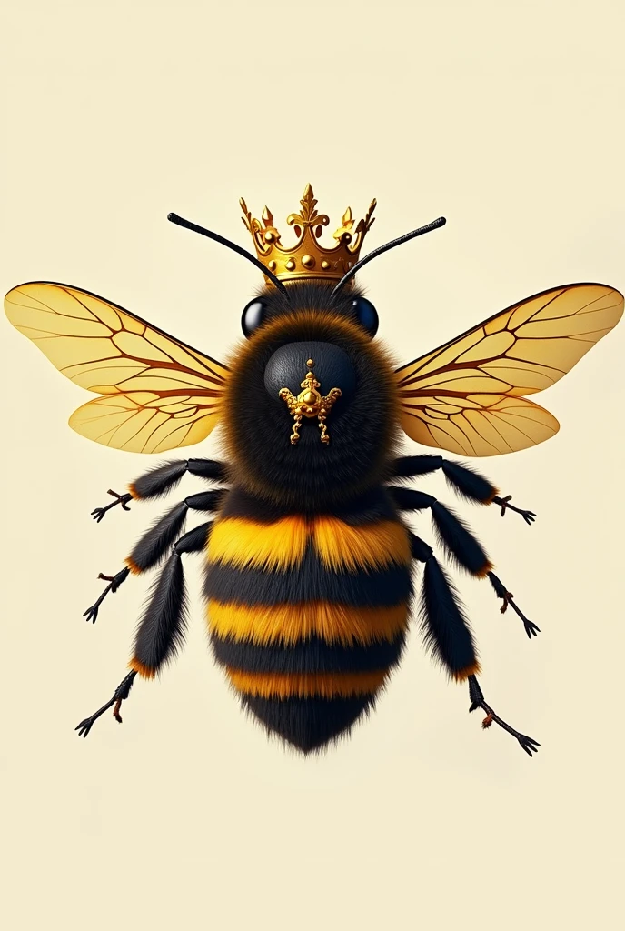 Bee with crown that facing front and spread wings full wings 3D.