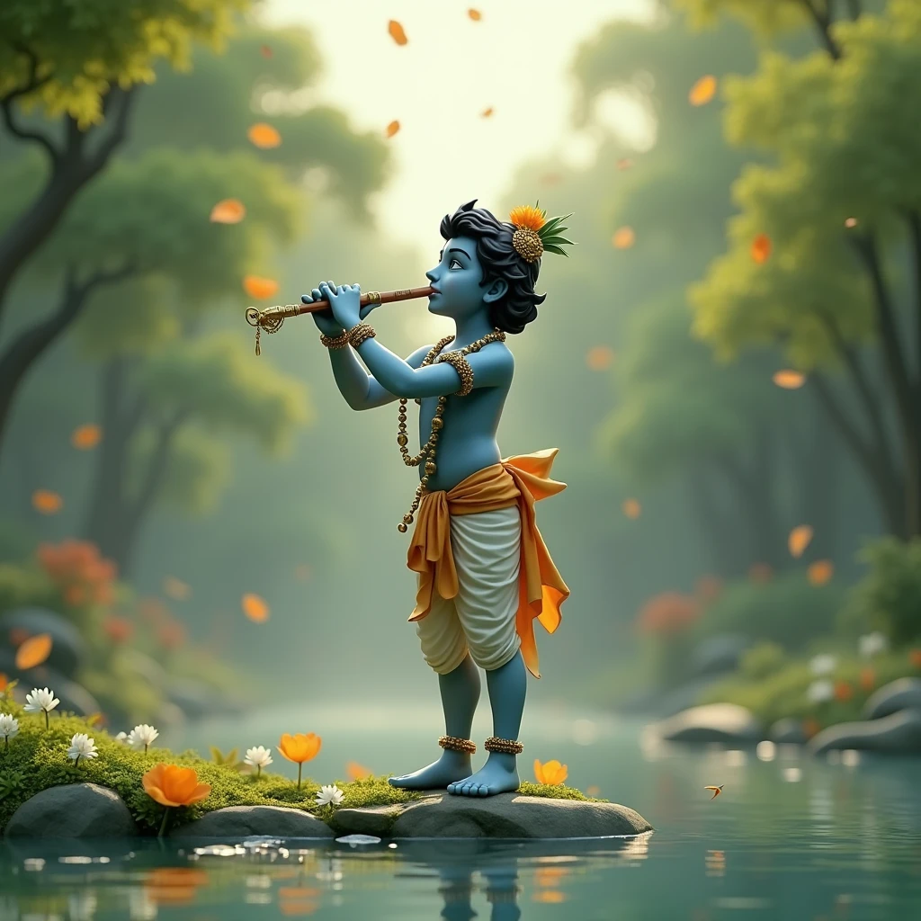 Imagine dynamic image Shree Krishna flute the musical moment 3d