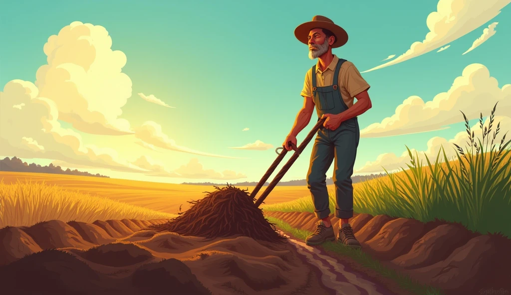 Farmer worked from dawn till twilight,
With a plow in his hand. Animated