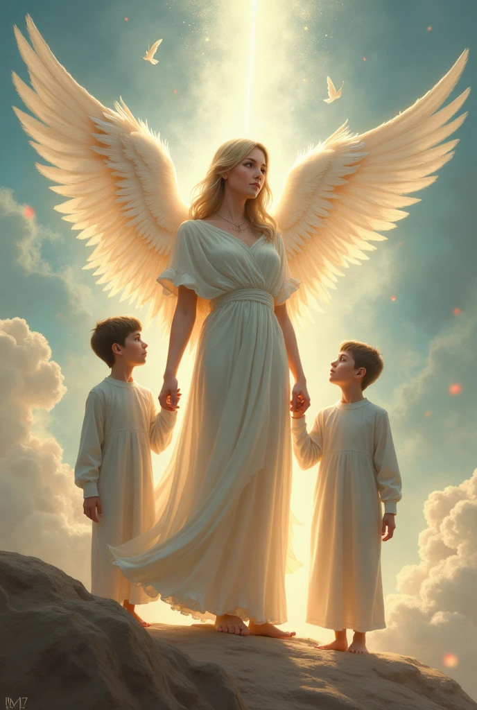 women Angel and two Muslim boy 