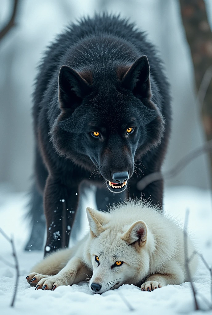 Black wolf vs arctic fox fighting  black wolf won arctic fox down