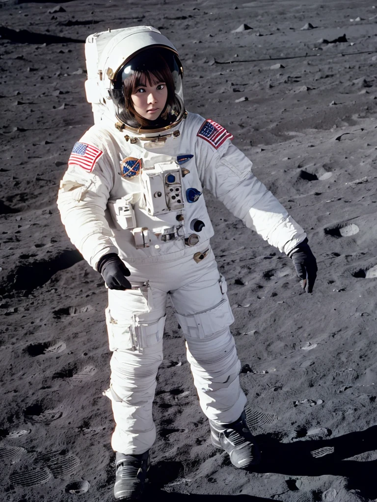 Female astronaut walking on the moon