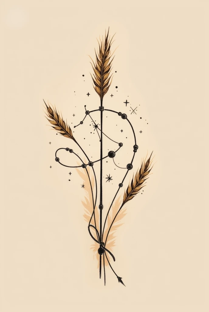 Small tattoo of the Scorpio constellation with an arrow going through it with wheat strands on the bow