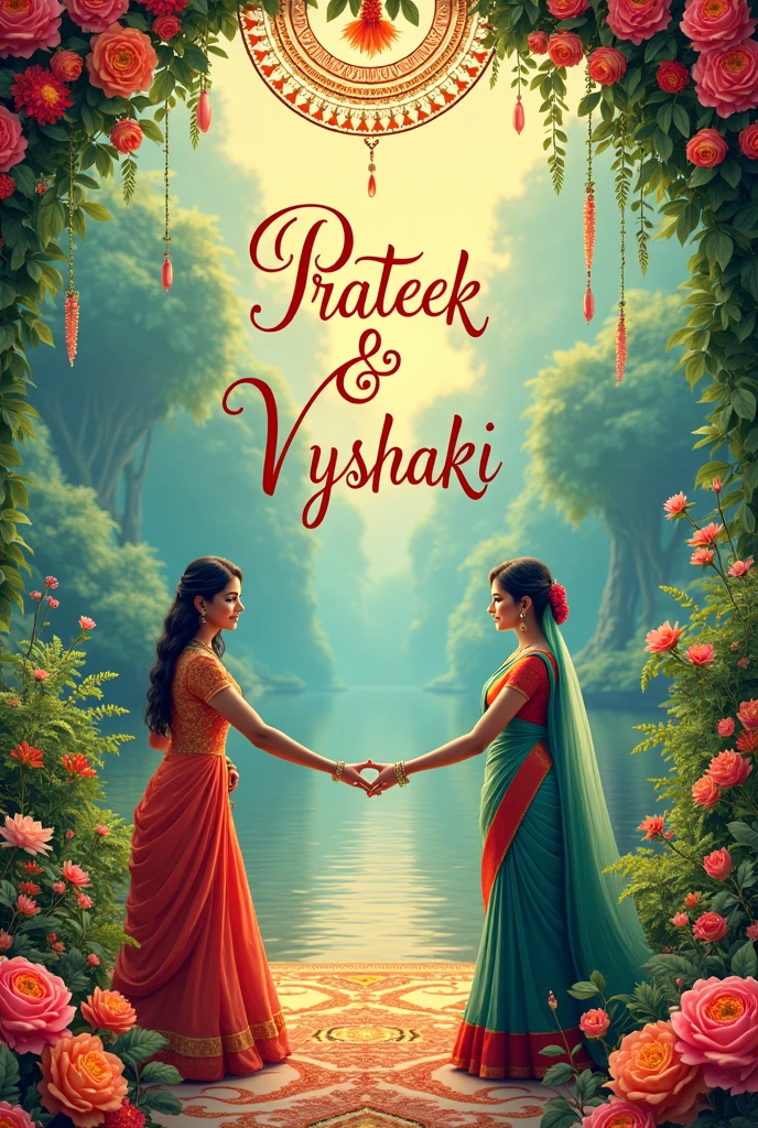 Prateek weds vyshaki written in a wedding poster 
