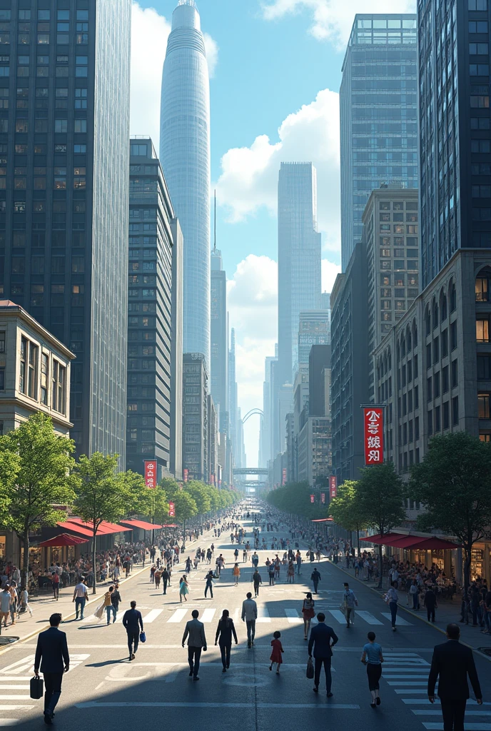 A city full of buildings whose inhabitants go about their daily routine