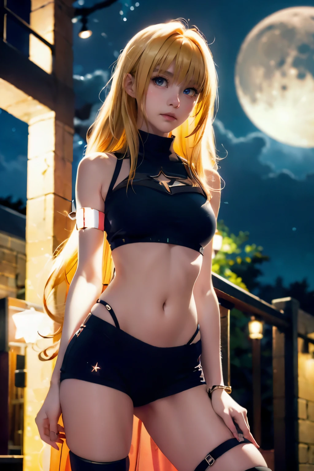 yami , star night, stars , night , outside, moon, full moon, blonde_hair, red eyes