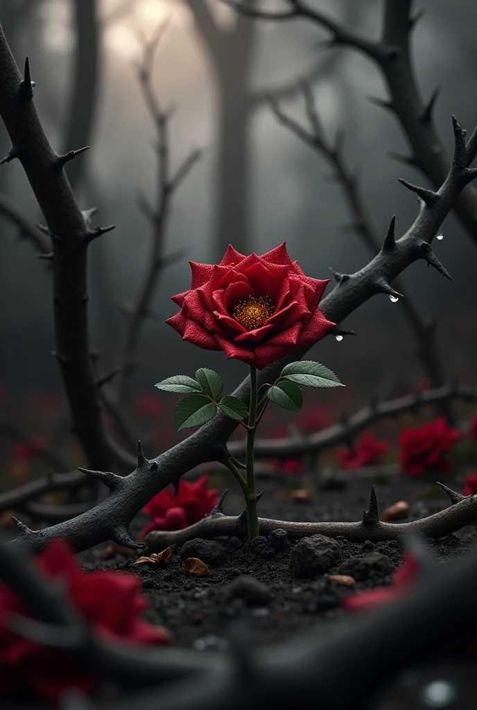 One very bright rose among the grey thorns