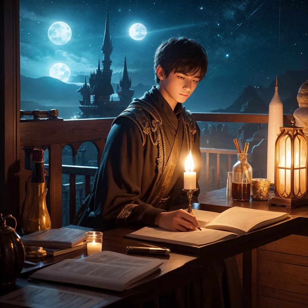 Boy studying night Fantasy