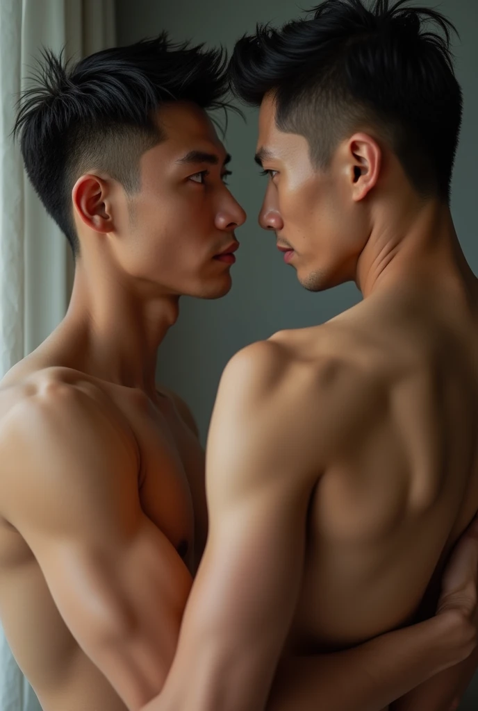 Handsome asian gay couple,fair skin, seductive pose