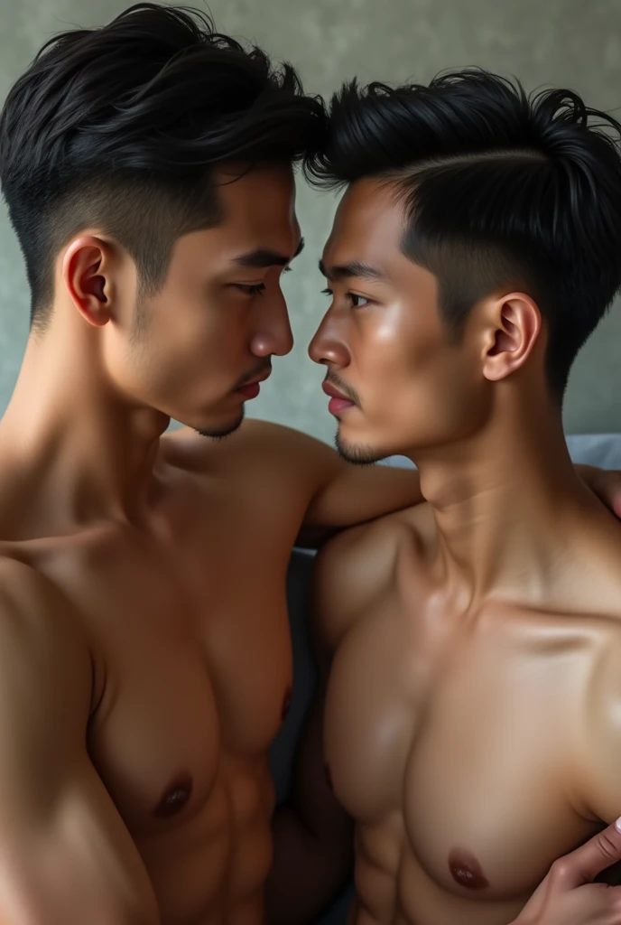 Handsome asian gay couple,fair skin, seductive pose