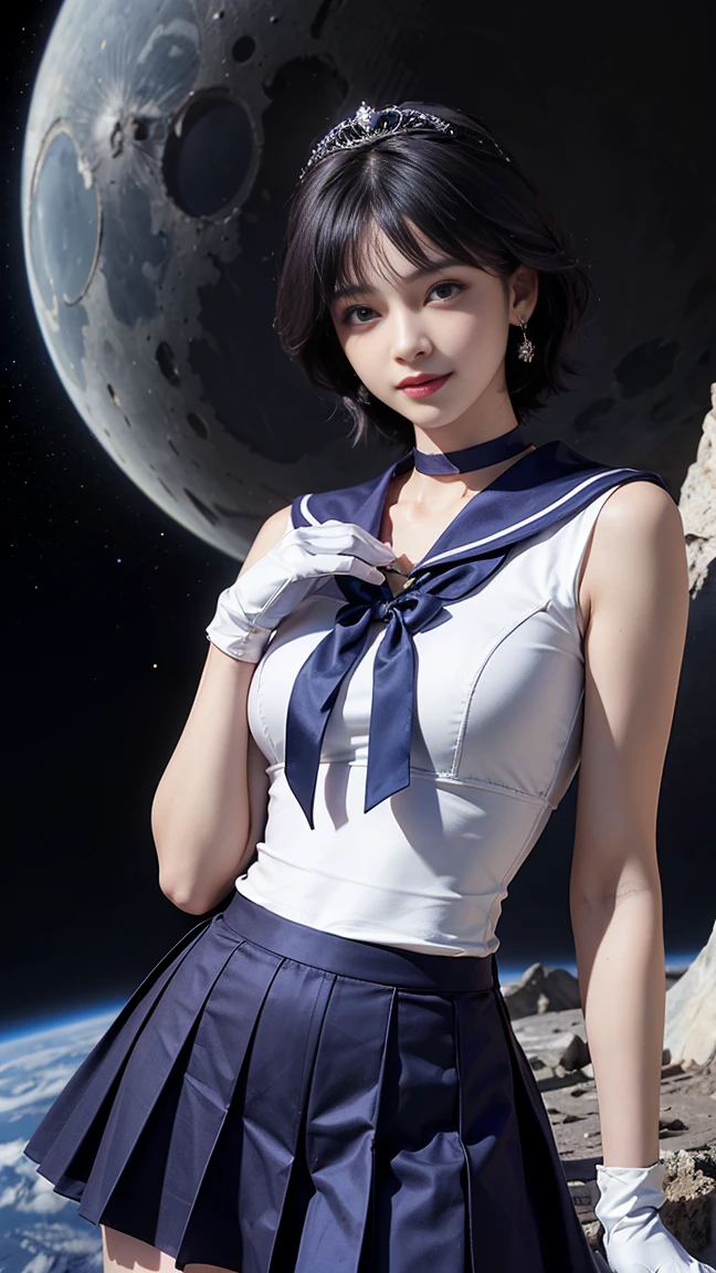 Sailor Mercury,1 person short hair, nude, naked(high quality,8k,Black Hair, Realistic, 最high quality, Purple dyed hair, Purple Hair, lumasterpiece,Very detailed, Confused)1.5,((Summer 1, tiara, , White gloves, Blue sailor collar, )),City of night,White gloves,Purple ribbon,Purple eyes,masterpiece,最high quality,High resolution,Same 1,tiara,,White gloves,Blue sailor collar,,Star Choker,- Elbow hand pockets,Pleated skirt,naked足,Purple ribbon,space,moon,Cowboy Shot,smile,