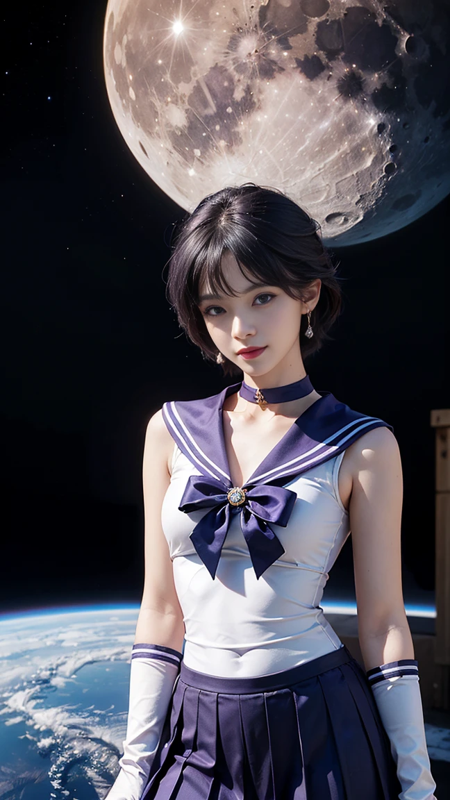 Sailor Mercury,1 person short hair, nude, naked(high quality,8k,Black Hair, Realistic, 最high quality, Purple dyed hair, Purple Hair, lumasterpiece,Very detailed, Confused)1.5,((Summer 1, tiara, , White gloves, Blue sailor collar, )),City of night,White gloves,Purple ribbon,Purple eyes,masterpiece,最high quality,High resolution,Same 1,tiara,,White gloves,Blue sailor collar,,Star Choker,- Elbow hand pockets,Pleated skirt,naked足,Purple ribbon,space,moon,Cowboy Shot,smile,