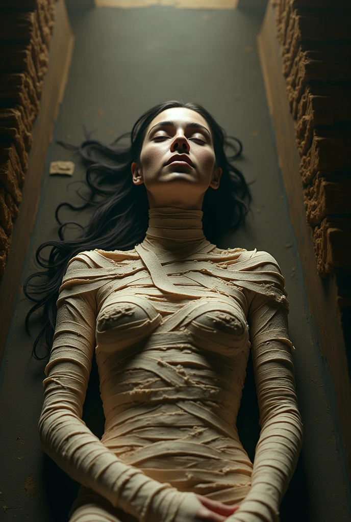 A beautiful girl was forced to be made into a living mummy,, her whole body had become a mummyThe girl couldn't breathe.
The girl had become a fully living mummy.