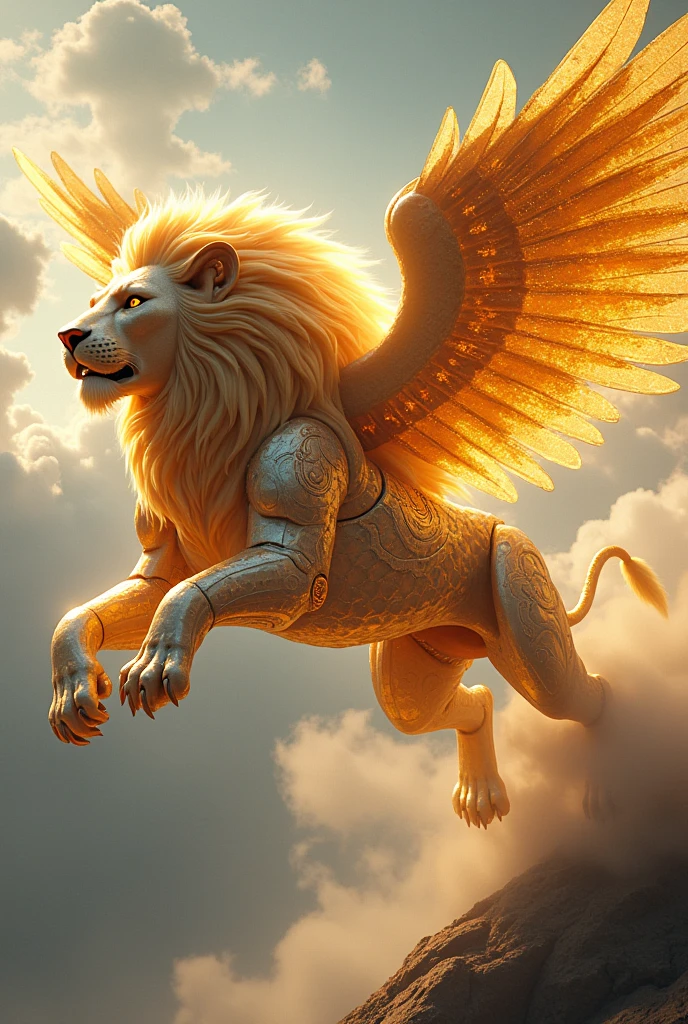 Lion flying with gold diamond transformer