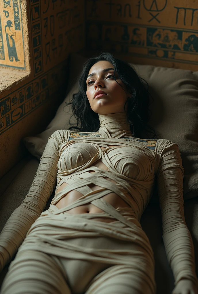 A beautiful girl was forced to be made into a living mummy,, her whole body had become a mummyThe girl couldn't breathe.
The girl had become a fully living mummy.
