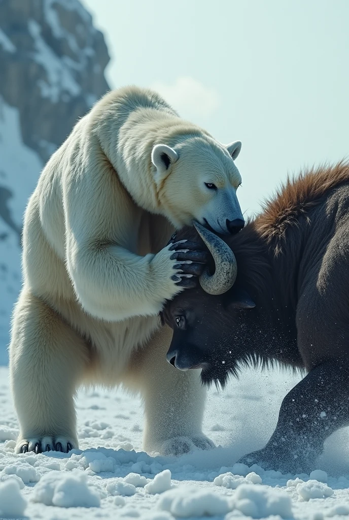 Polar bear vs water buffalo fighting polar bear won water buffalo down