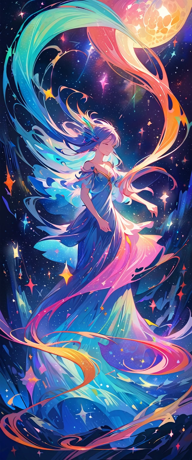 **"A breathtaking scene of a girl standing at the edge of a waterfall that cascades into a swirling galaxy below. The water shimmers with stars and cosmic light as it flows into the vast, starry expanse. The girl’s hair and dress are gently lifted by the mist, merging with the galaxy’s vibrant colors. The scene blends elements of fantasy and surrealism, creating an ethereal atmosphere where nature and the cosmos intertwine. The overall mood should be mystical and awe-inspiring, with a focus on fluid, flowing forms and luminous, otherworldly hues —q 2 —ar 2:3."**
