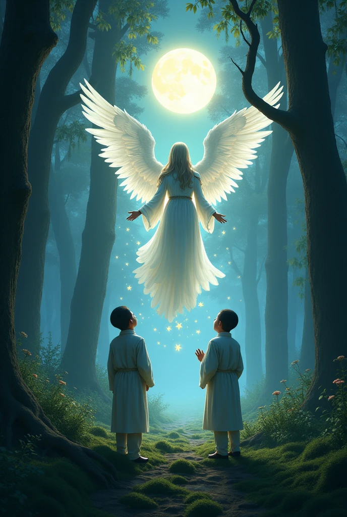 night women forest Angel and two Muslim boy