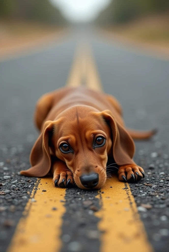 In the middle of the road、Lying on your back is no good々A super realistic brown miniature dachshund kneading smooth。