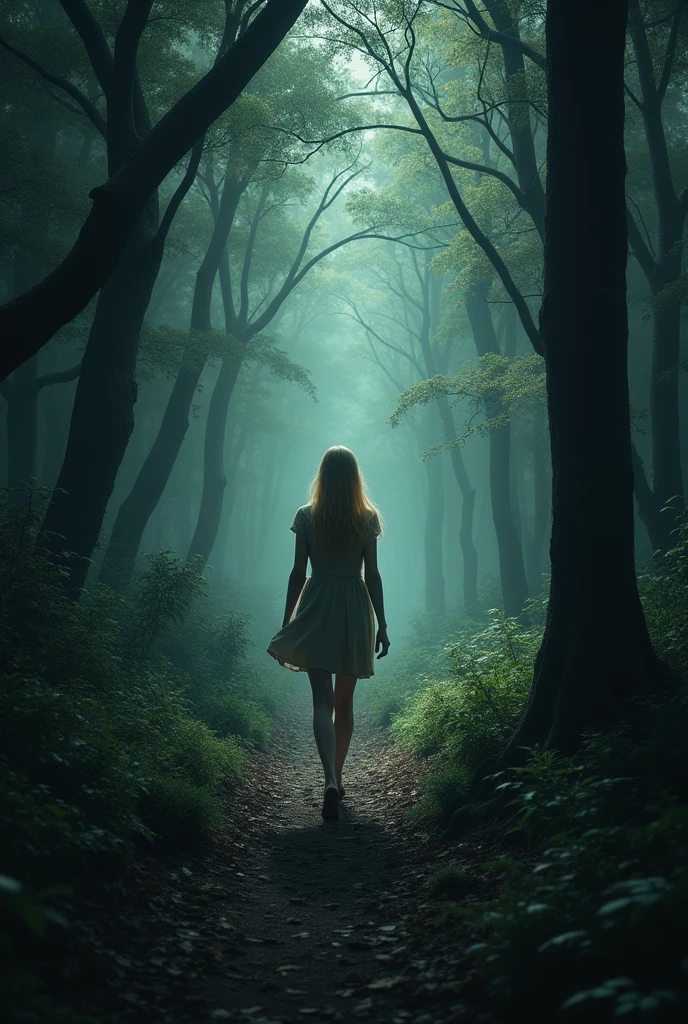 blonde girl ,walking ,Entering a gloomy forest xxx and hot girl
