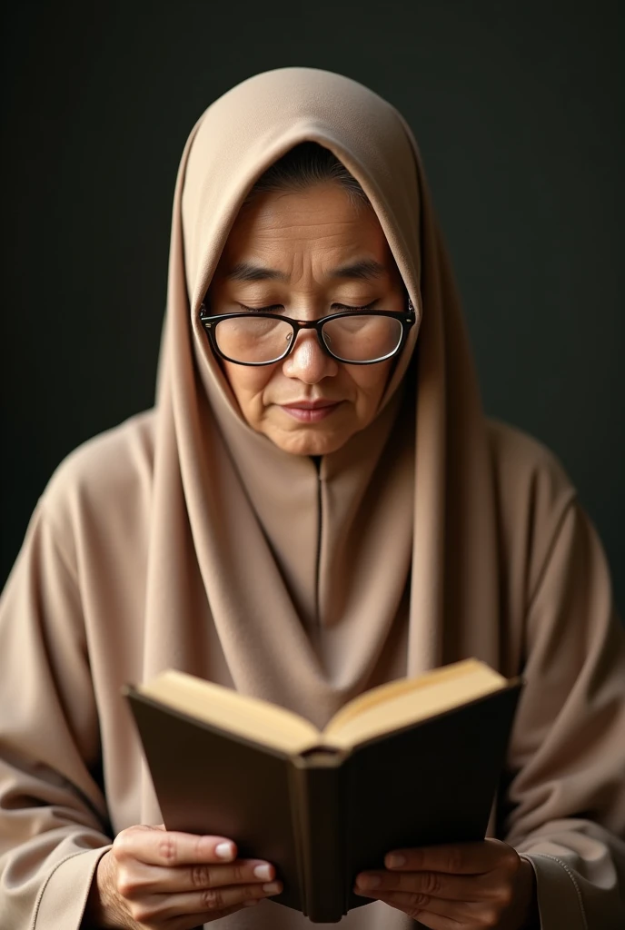 malay senior citizen reciting al quran
can u change this image to the malay women senior citizen with proper hijab in nude color, fully cover her hairs and wearing spectacle 