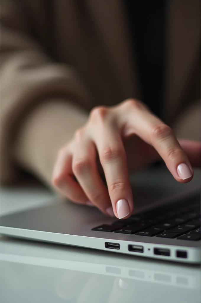 Ladies finger looking at a laptop 
