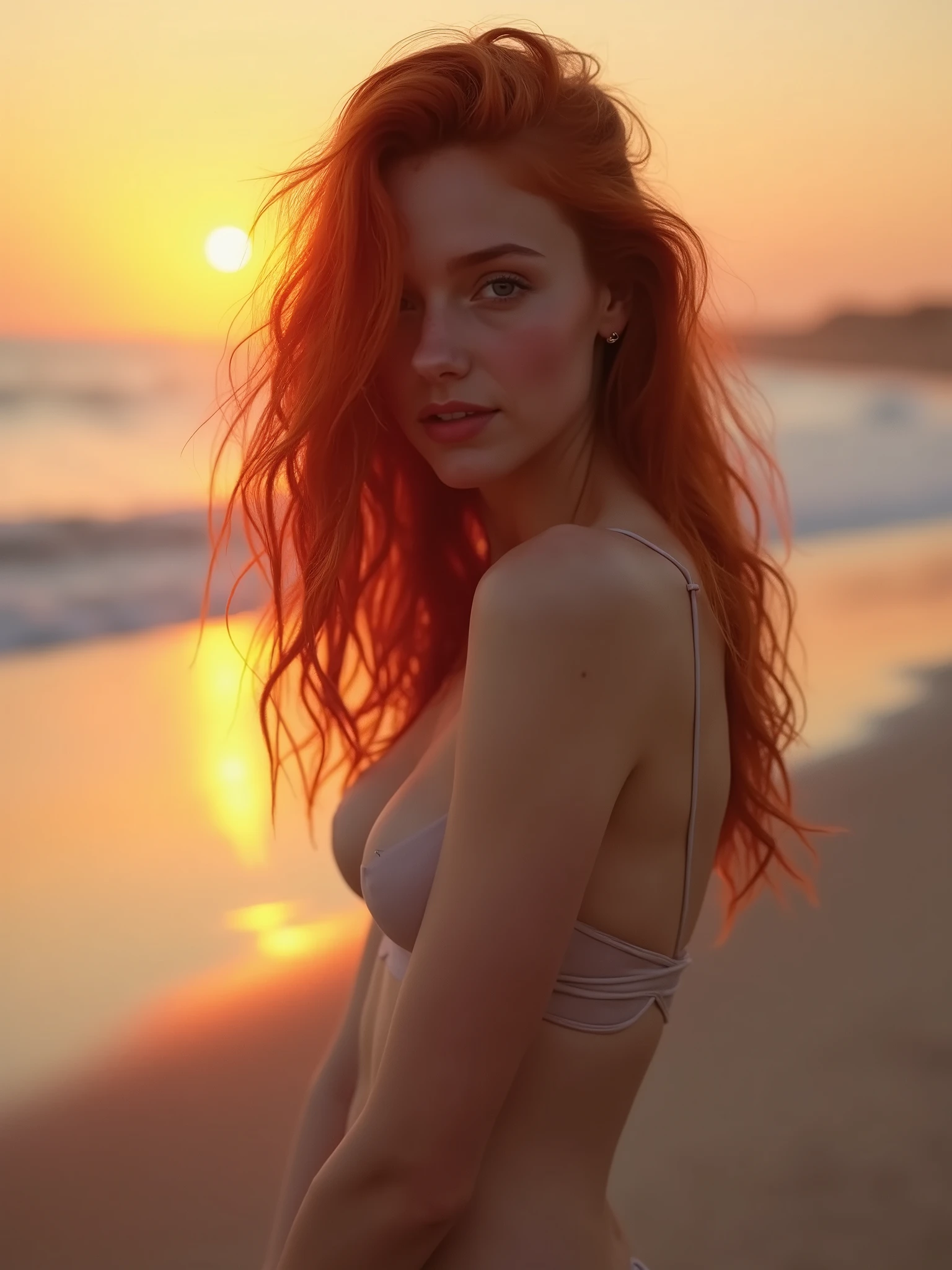 22yo redhead naked on a sunset beach