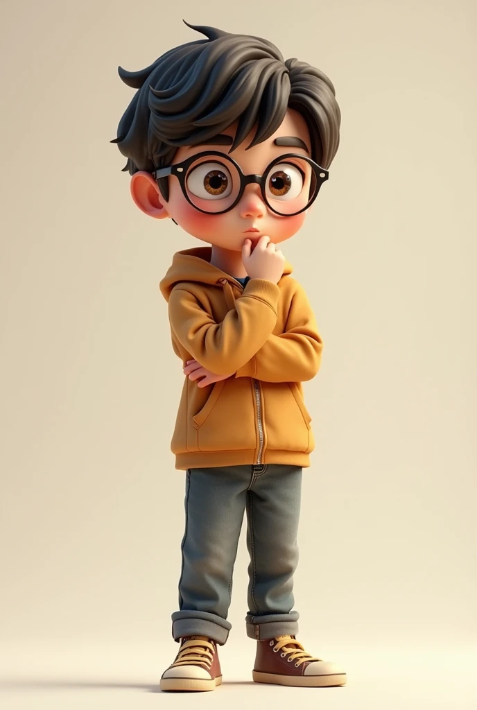 A boy 1 wearing glasses and stand