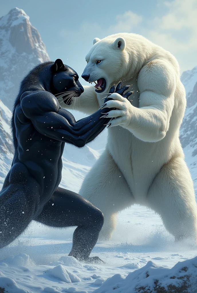 Black panther vs polar bear fighting 