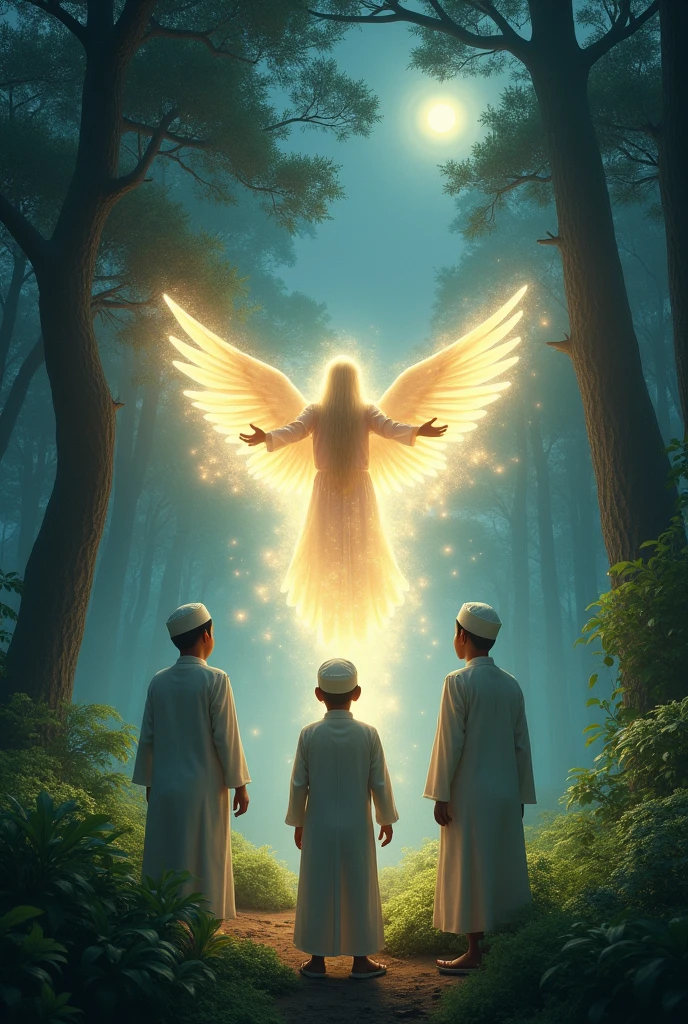  night women forest beautiful 
Angel and two Muslim boy 