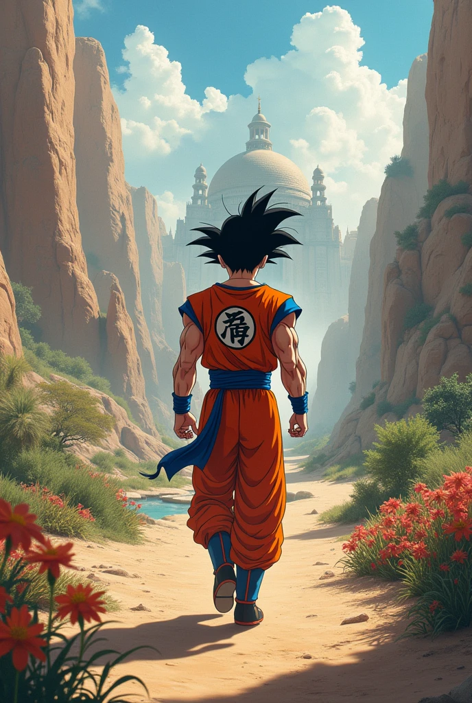 Goku in Persia walking tords a musk (away from the camera)