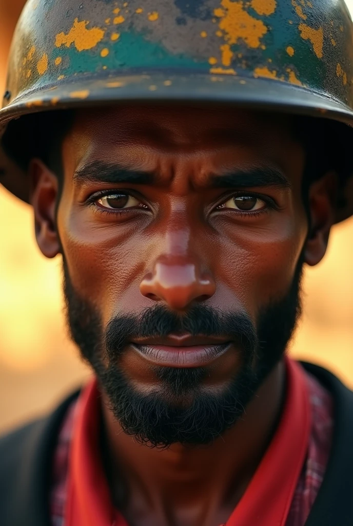 a man in india, 1 man, wearing a helmet upside down, godox lighting, portrait photography, high quality, photorealistic, detailed facial features, detailed eyes, detailed nose, detailed lips, detailed skin texture, dramatic lighting, cinematic atmosphere, dynamic pose, environmental details, vibrant colors, warm color tones, natural lighting, sharp focus, 8k, best quality, masterpiece