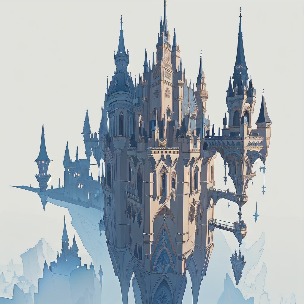 Upside Down Castle , Upside Down Castle , Upside Down Castle , Upside Down Castle , Upside Down Castle , Upside Down Castle , Upside Down Castle , Upside Down Castle , Upside Down Castle , Upside Down Castle , Upside Down Castle , Upside Down Castle , Upside Down Castle , 2D Art, Game Assets,  Close-up of a castle with a clock on top, Gothic Futurist architecture, Fantasy architecture, An exquisitely crafted building, Complex architecture, Extremely detailed line drawing, Complex concept art, Thomas Veyrat Incrusted,Deformed castle,  High Fantasy Castle, Asymmetrical spire, Architectural Illustration, Neo-Gothic Concept, Very long spire , Composition seen from the side, Black outline, Upside-down castle