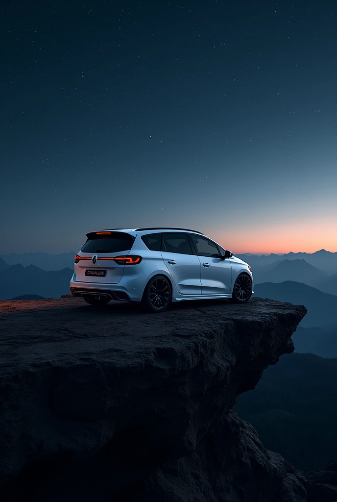 Tuned Renault scenic 2 white on the top of mountain at night
