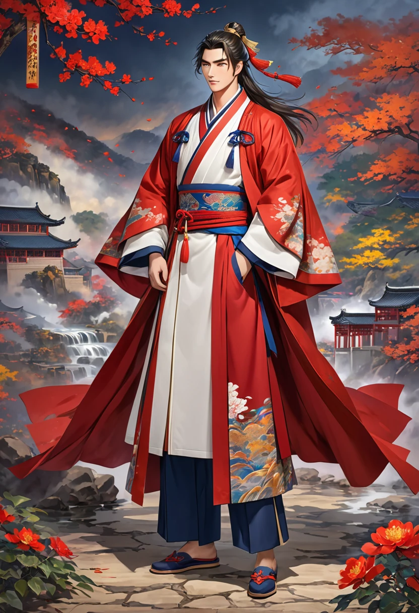 Romance of the Three Kingdoms Zhou Yu, handsome, Full body exposed, Clothes made of a coat, clothes made only of cloth, youth
