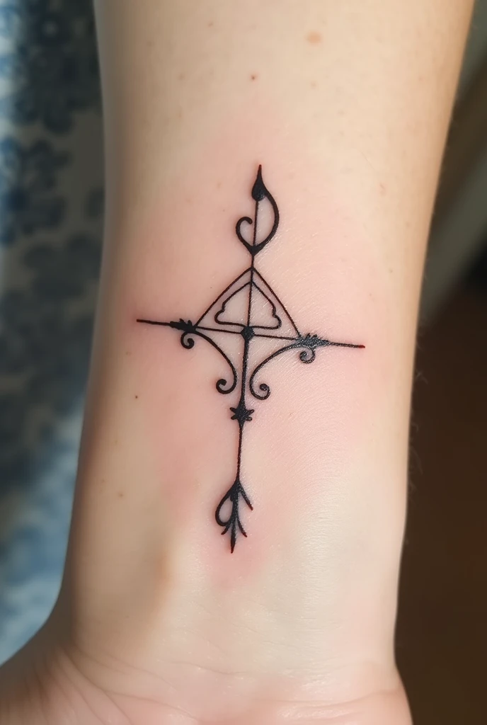 Small tattoo with virgin symbol, du scorpion et du Sagittaire