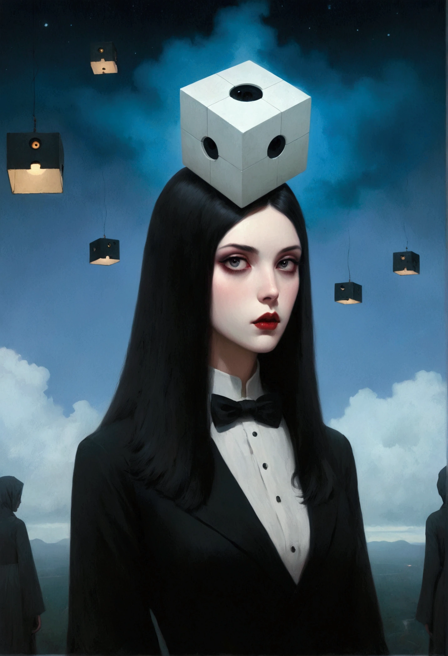 空中漂浮的红色cube， the cube, digital art 4k unsettling, Key Art, 4K surrealism, abstract horror, Hyper-realism 8k, sylvain sarrailh 和 igor morski, Horror Surrealism艺术, yuri shwedoff and tom bagshaw, creepy surrealism, Horror Surrealism, cube