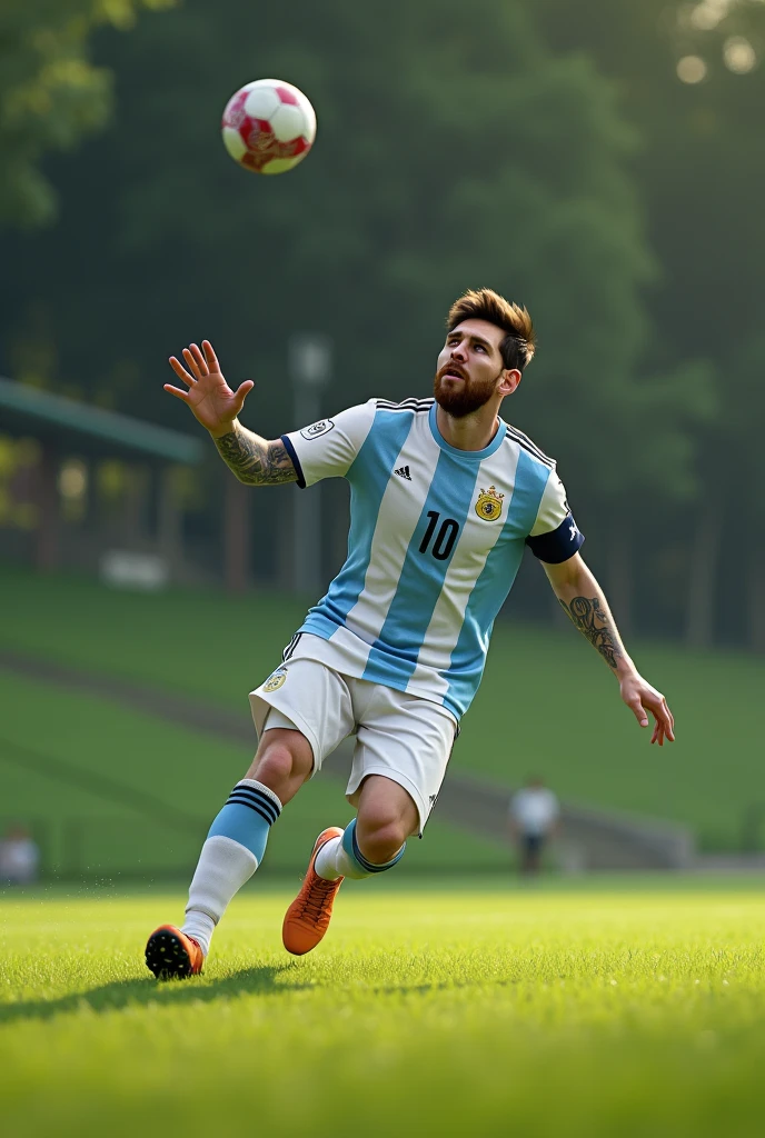 Messi is catching a cricket ball.