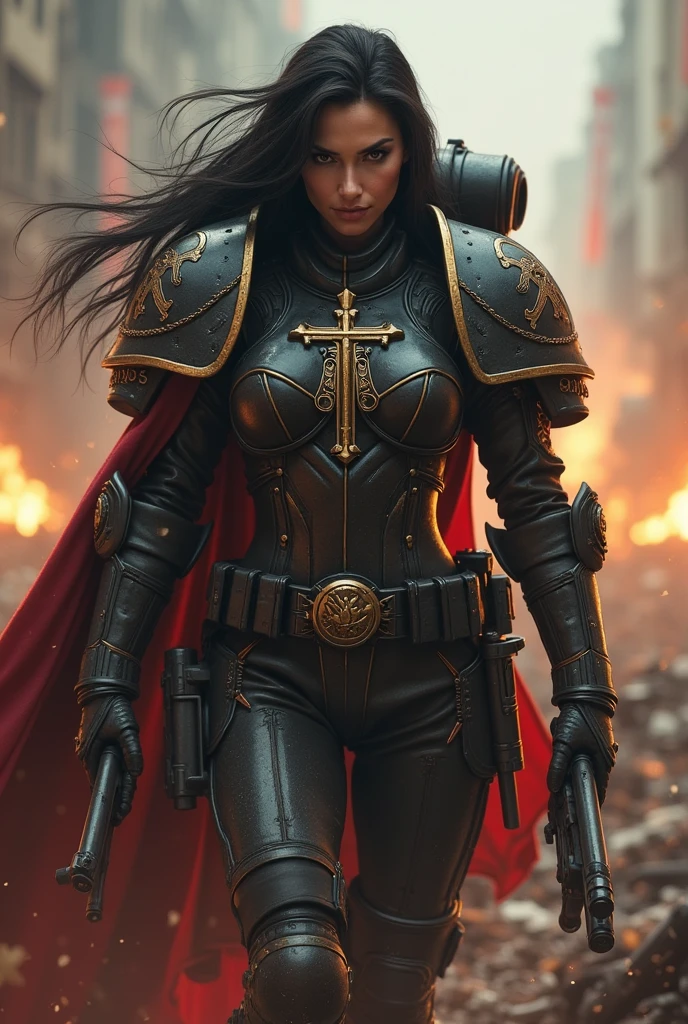 Actress Gina Carano as a Sister of Battle (obtained a sisterhood) do warhammer 40k, in ultra-realistic format during combat, with a sexy and strong body during a great battle. Wallpaper 4k para desktop