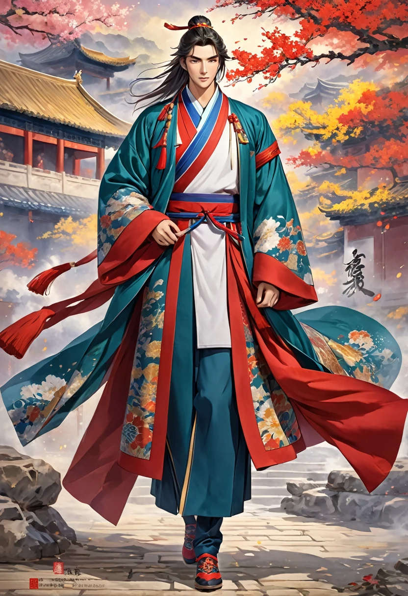 Romance of the Three Kingdoms Zhou Yu, handsome, Full body exposed, Clothes made of a coat, clothes made only of cloth, youth, Don't wear red clothes