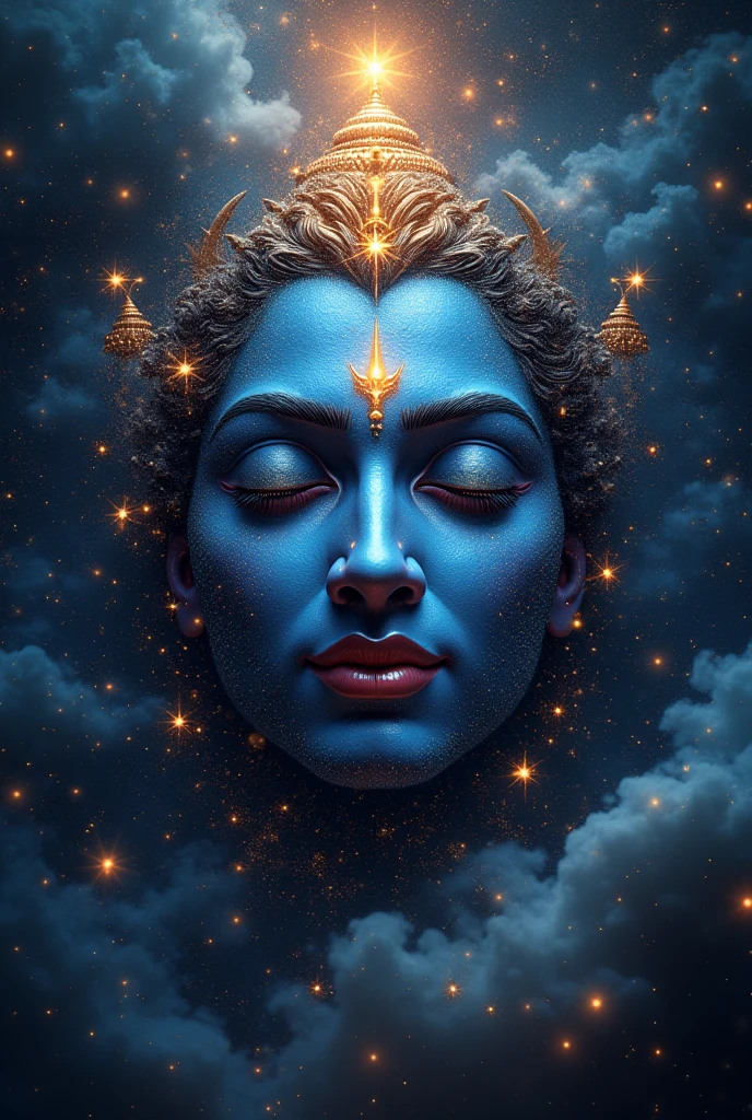 Generate a picture of lord Vishnu in space only faceOnly made with stars in universe ever structure should made my star in space front face image