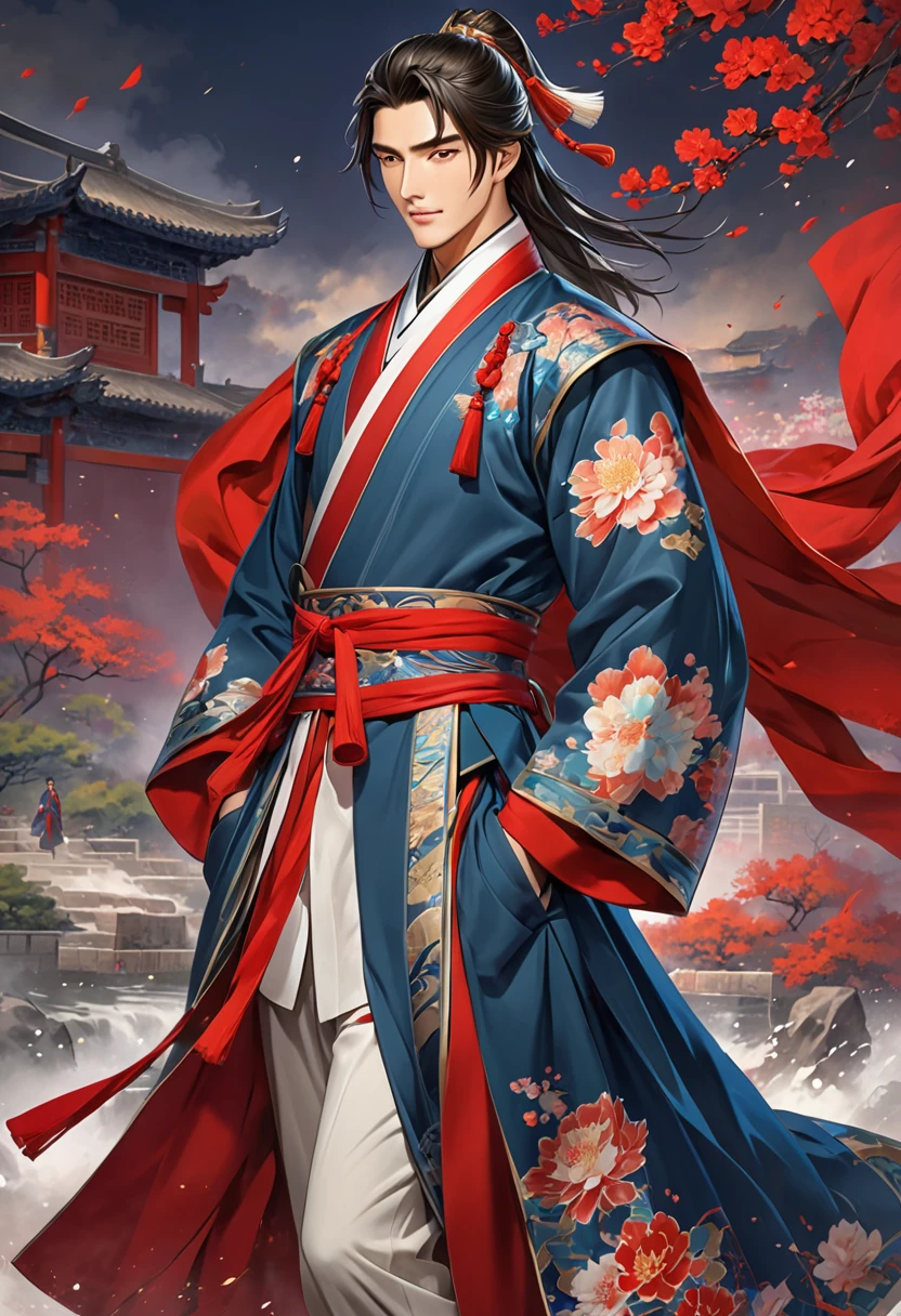 Romance of the Three Kingdoms Zhou Yu, handsome, Full body exposed, Clothes made of a coat, clothes made only of cloth, youth, No red on clothes